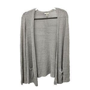 Joie Linen Open Front Cardigan Open-Knit Womens Size M Pockets Beachy Boho Gray